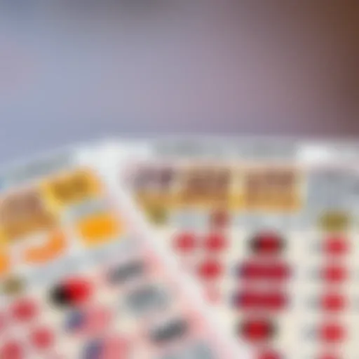 The intricate patterns of scratch-off lottery tickets showcasing their unique designs