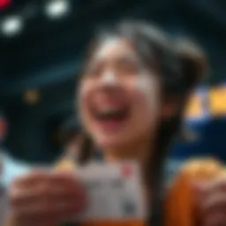 Winning ticket with joyful expression