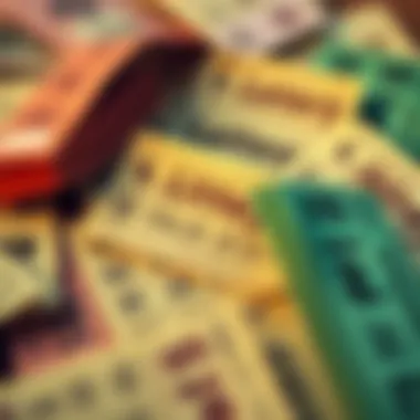 Artistic Arrangement of Lottery Tickets A detailed look at lottery tickets arranged artistically.