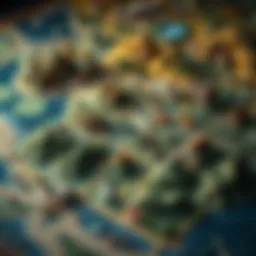 An intricate game map showcasing diverse terrains and strategic overlays